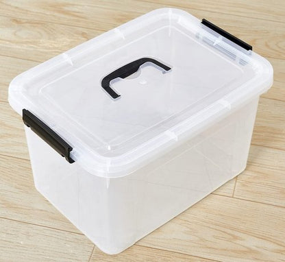 Clear Storage Latch Box 12 Quart - Durable Plastic Organizing Bin with Lid & Black Handles | 6-Pack