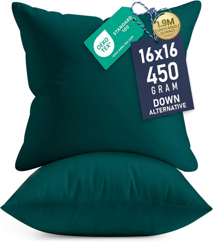 Utopia Bedding 16x16 Pillow Inserts - Set of 2 Dark Teal Decorative Throw Pillows for Sofa & Couch