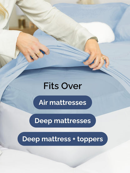 Skiennix Extra Deep Twin Sheet Set | 4-Piece Breathable Cooling Bedding - Soft, Wrinkle-Free Sky Blue