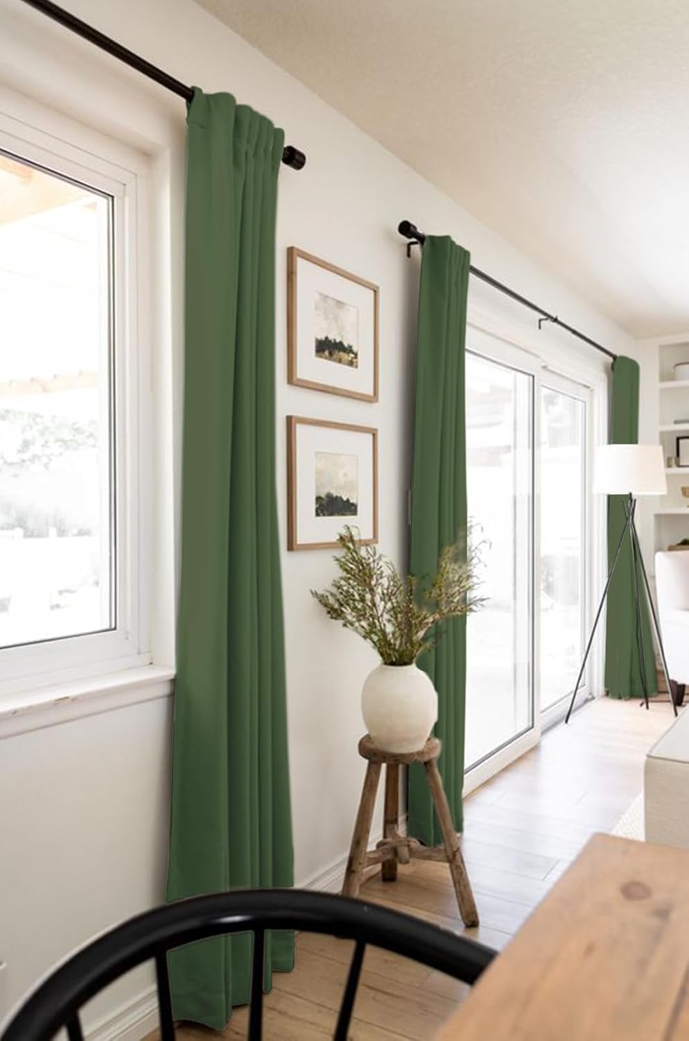 Skiennix 100% Blackout Linen Curtains - Thermal Insulated Drapes, 50" W x 120" L, Moss Green | 2 Panels Set