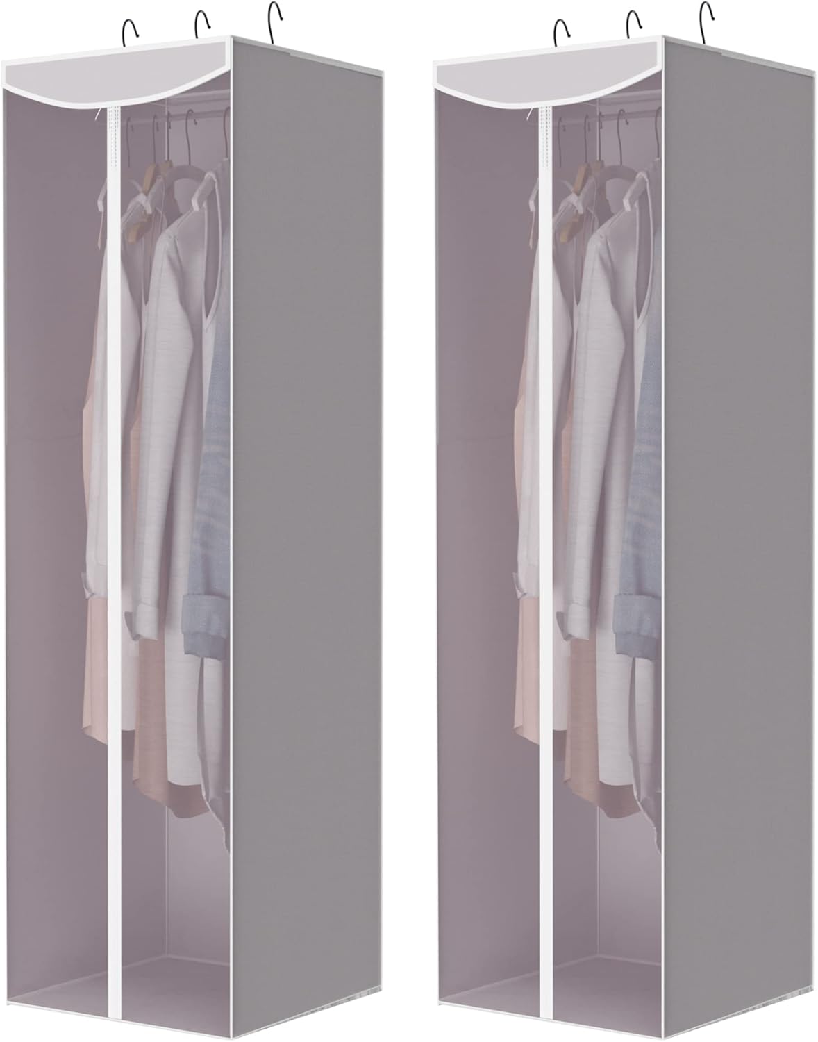Storage Maniac Hanging Garment Bags - 2-Pack Long Clear Covers for Dresses & Suits | Grey