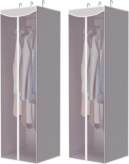 Storage Maniac Hanging Garment Bags - 2-Pack Long Clear Covers for Dresses & Suits | Grey