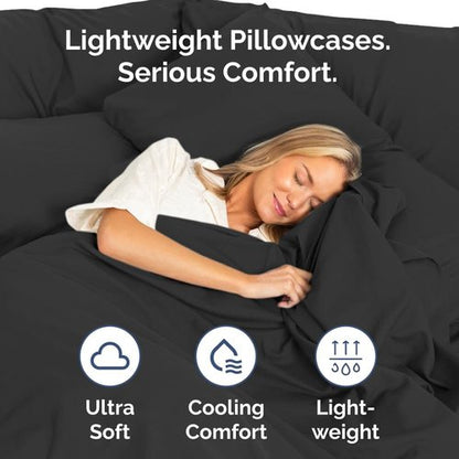 King Standard Pillow Cases - Soft Hotel Quality Pillowcase Covers | 4-Piece Set in Black - Machine Washable