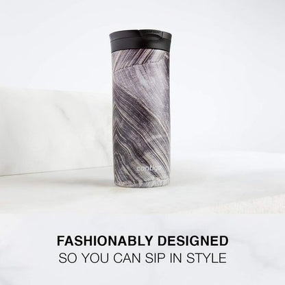 Contigo Huron 16oz Travel Mug - Vacuum-Insulated, Leak-Proof, Keeps Drinks Hot/Cold, White Marble Finish | Pack of 4