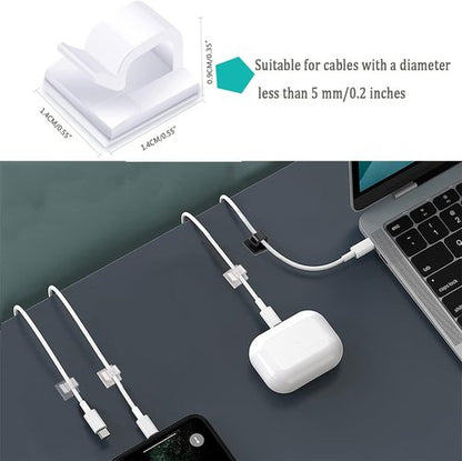 KGROTE Cable Clips - 60PCS Outdoor Adhesive Wire Hooks for Desk & Wall Cable Management - Clear