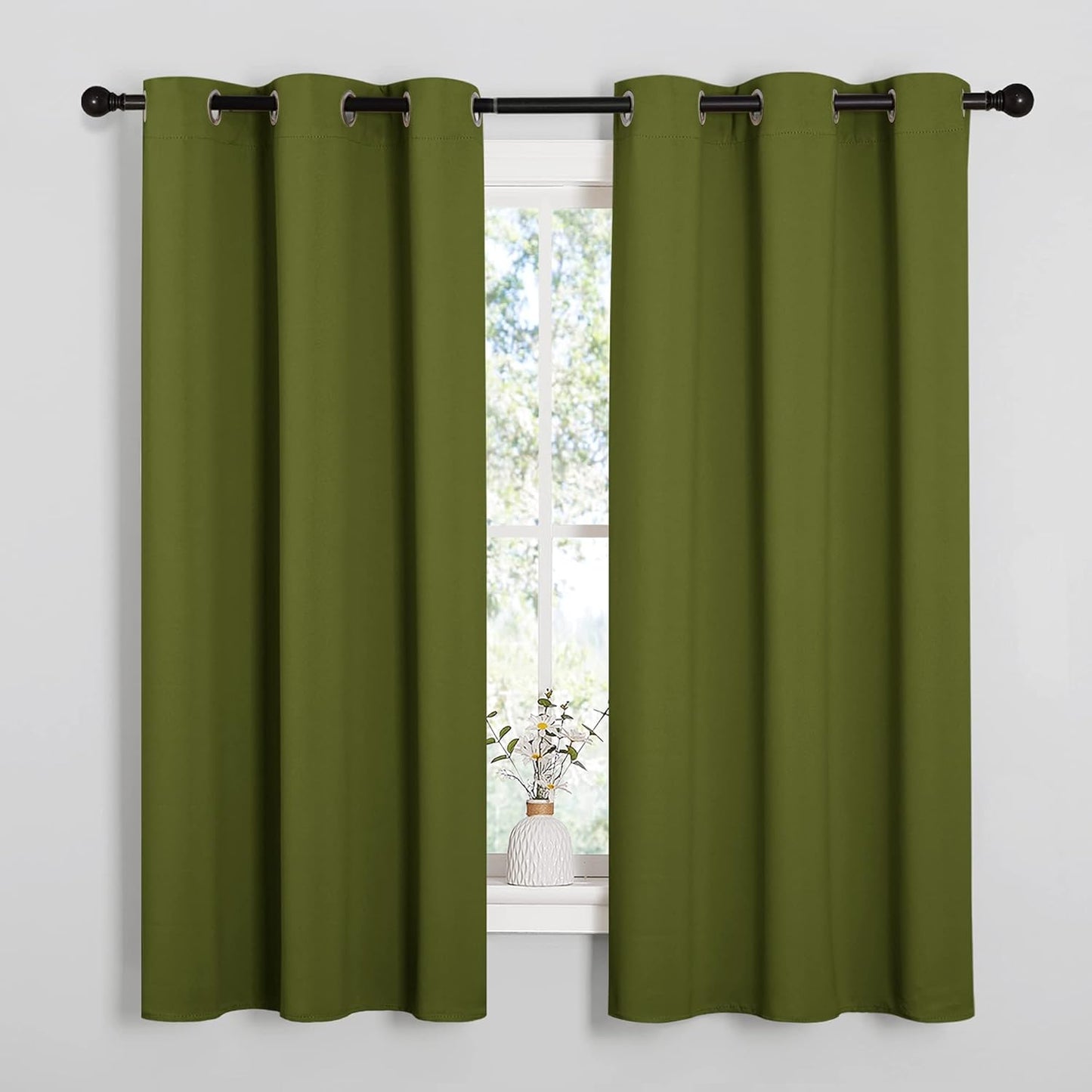 NICETOWN Olive Green Blackout Curtains - Thermal Insulated Drapes for Small Windows | 40" Length, 2 Panels, 29" Wide