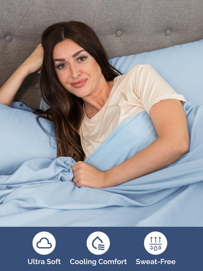 Skiennix Extra Deep Full Sheet Set | 6-Piece Breathable Cooling Bedding - Soft, Wrinkle-Free Light Blue