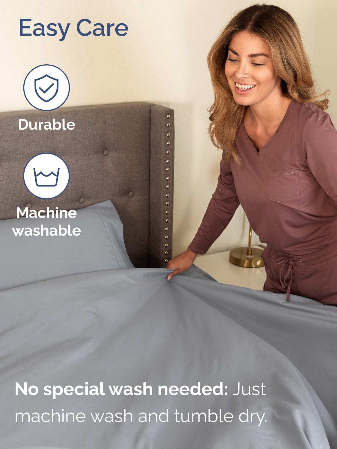 Skiennix Extra Deep Twin Sheet Set - 4-Piece Breathable Cooling Bedding - Soft, Wrinkle-Free Steel Blue