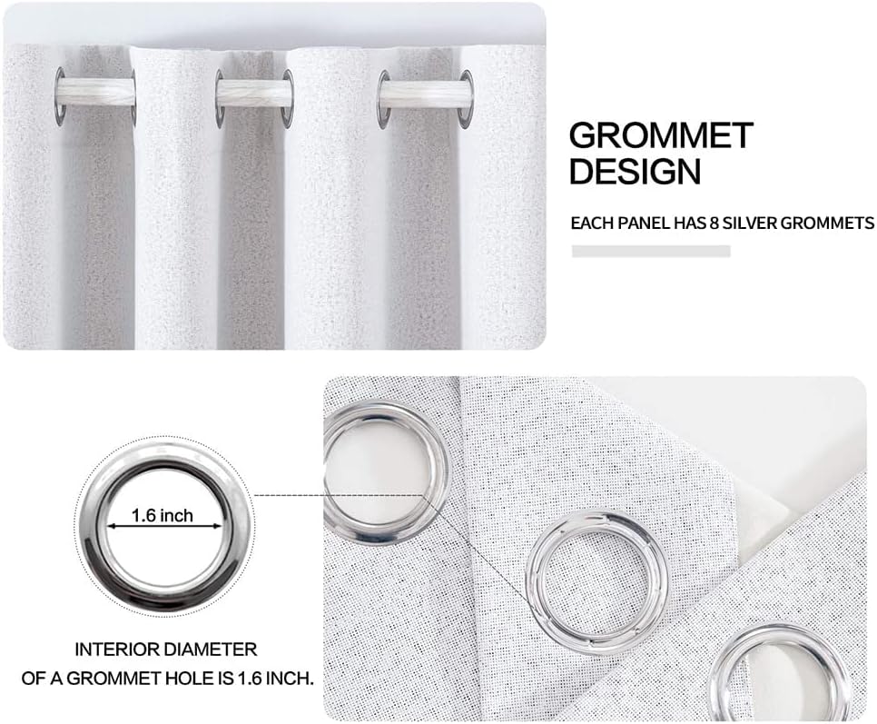 MIULEE Full Blackout Curtains - Linen Texture Thermal Insulated Grommet Panels | 52x54 Inch, Grayish White