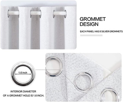 MIULEE Full Blackout Curtains - Linen Texture Thermal Insulated Grommet Panels | 52x54 Inch, Grayish White