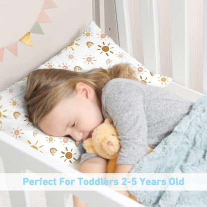 Babebay Toddler Pillow - 13x18 Machine Washable Kids Pillow with Pillowcase | Perfect for Travel & Sleep (Sunshine Rainbow)