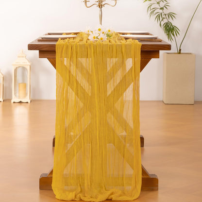 Socomi Cheesecloth Table Runner - 3pcs Gold Yellow Boho Rustic Design | 120 Inch for Weddings & Parties