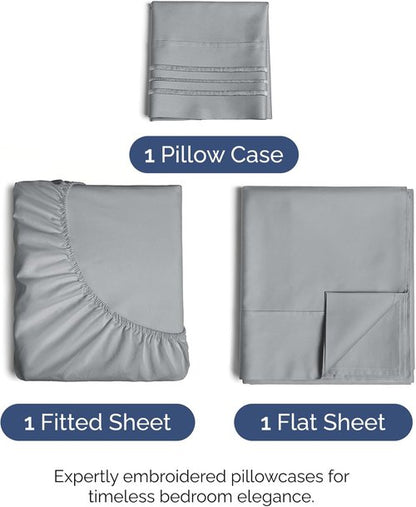 Comfy Twin Size 3-Piece Sheet Set by [Brand Name] | Breathable & Cooling Luxury Bedding - Deep Pockets, Soft, Wrinkle-Free - Steel Blue