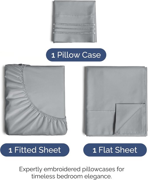 Comfy Twin Size 3 Piece Sheet Set by [Brand Name] - Breathable & Cooling Hotel Luxury Bedding - Deep Pockets, Soft & Wrinkle-Free - Oeko-Tex Certified - Steel Blue