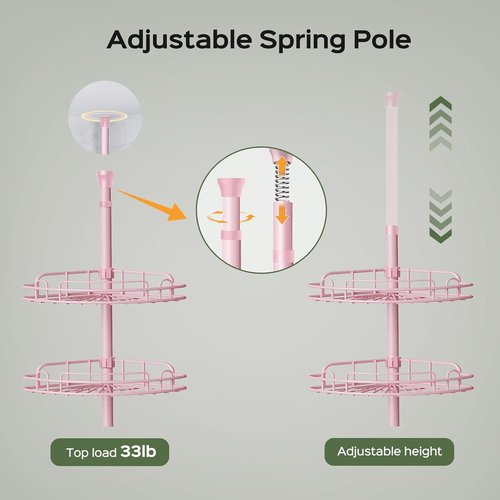 HAMITOR Corner Shower Caddy - 4-Tier Rust-Resistant Bathroom Organizer | Adjustable 47-121 Inch - No-Drill Installation - Space-Saving Pink Shelves