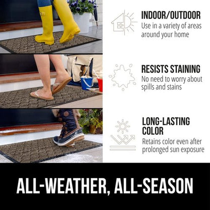 GORILLA GRIP Waterproof All-Season WeatherMAX Doormat - 34x58 Natural Rubber, Stain & Fade Resistant, Easy Clean Latte Quatrefoil