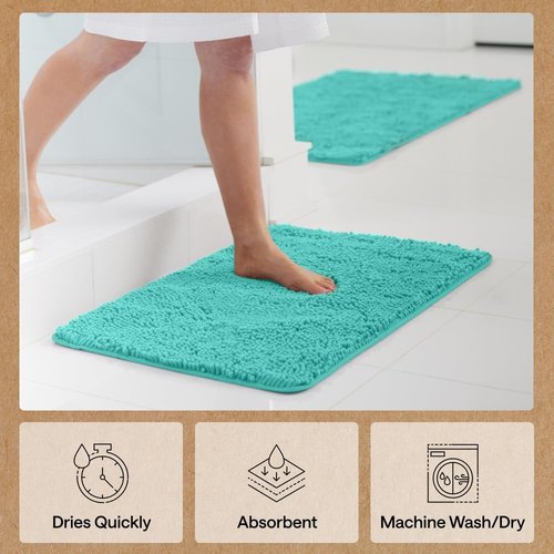GORILLA GRIP Bath Rug Mat 30x20, Thick Soft Absorbent Chenille, Quick Dry Microfiber Mats, Rubber Backing Washable Shower Floor Rugs, US Designed Bathroom Bathmat Home Decor Accessories, Turquoise