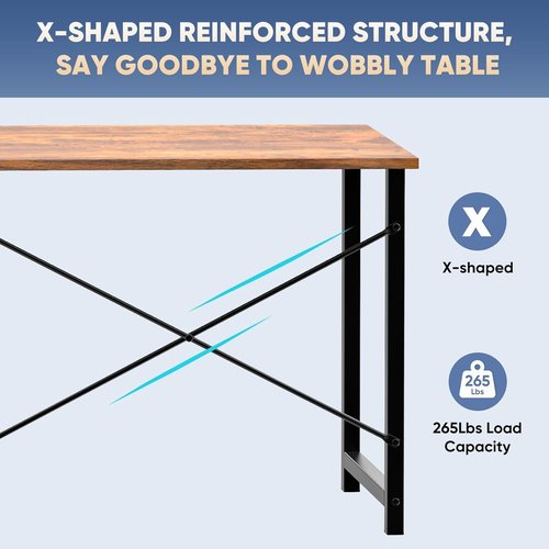 DUMOS 47-Inch Computer Desk - Modern Writing Table for Home Office | Space-Saving Design in Wood Brown
