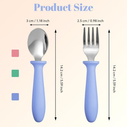 Pimoys 6 Pieces Toddler Utensils Forks and Spoons,Kids Silverware Set with Plastic Handle Stainless Steel Toddler Silverware,Dishwasher Safe