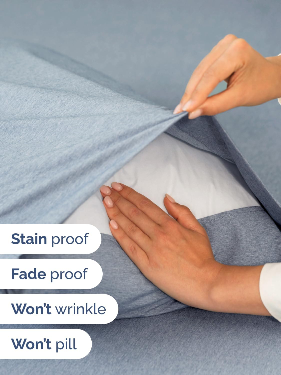 Skiennix Extra Deep Queen Sheet Set - 6 Piece Breathable Cooling Sheets - Luxury Hotel Bedding - Soft Wrinkle-Free Heathered Blue
