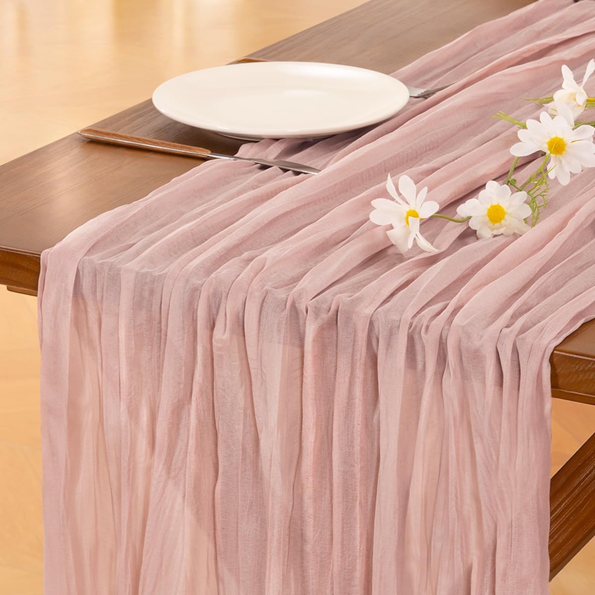 Socomi 15-Piece Pink Cheesecloth Table Runner Set - 120-Inch Rustic Boho Decor for Weddings & Events