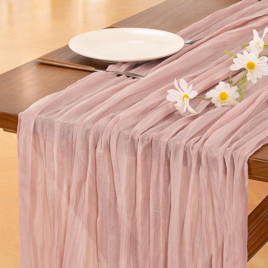 Socomi 15-Piece Pink Cheesecloth Table Runner Set - 120-Inch Rustic Boho Decor for Weddings & Events