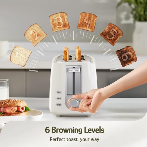 Hazel Quinn 2-Slice Toaster - Wide Slots for Thick Bread & Bagels, 6 Browning Levels, White