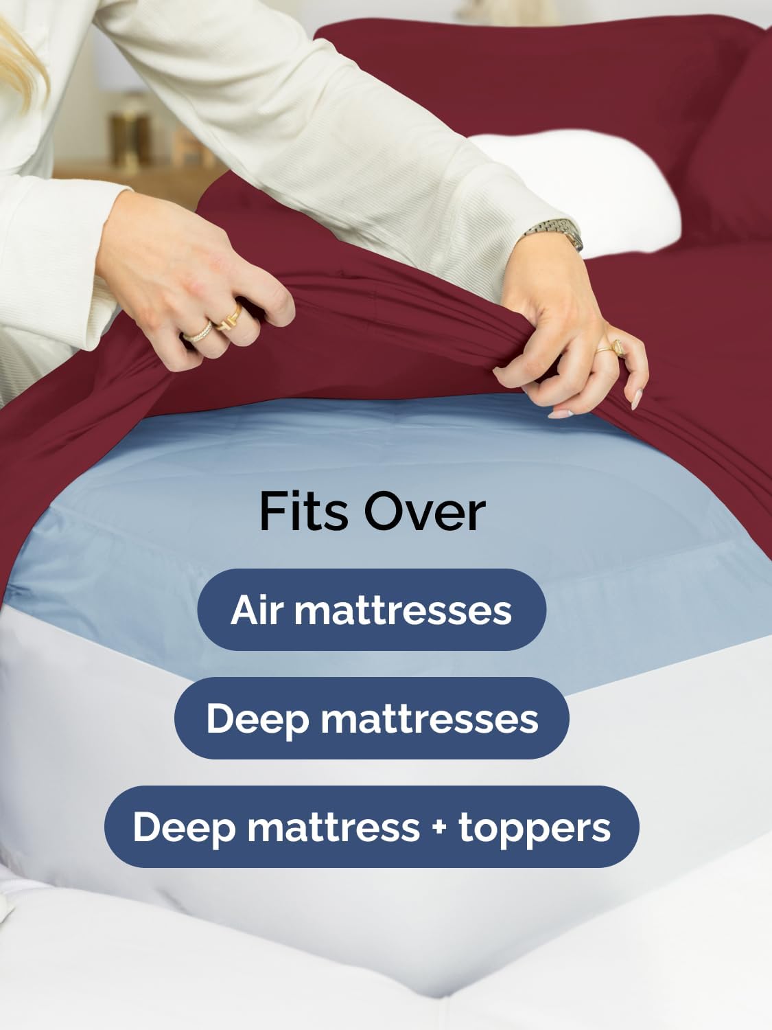 Skiennix Extra Deep Split King Sheet Set - 7 Piece Breathable Cooling Bedding - Soft Wrinkle-Free Burgundy