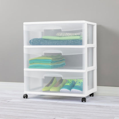 Sterilite 4-Pack Wide 3 Drawer Rolling Storage Cart - Clear Drawers & White Frame for Home Organization