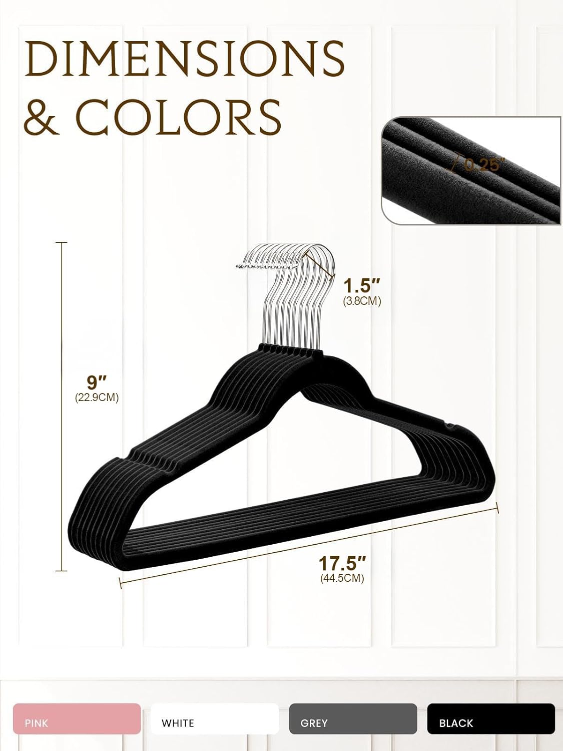 Smartor Velvet Hangers - 70 Pack Black Non-Slip Heavy Duty Felt Hangers for Coat Storage | 360° Rotating Hook