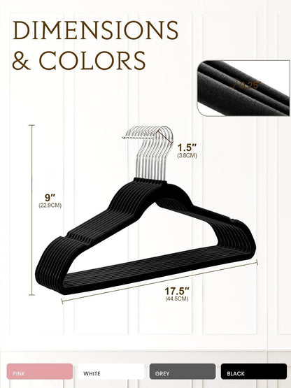 Smartor Velvet Hangers - 70 Pack Black Non-Slip Heavy Duty Felt Hangers for Coat Storage | 360° Rotating Hook