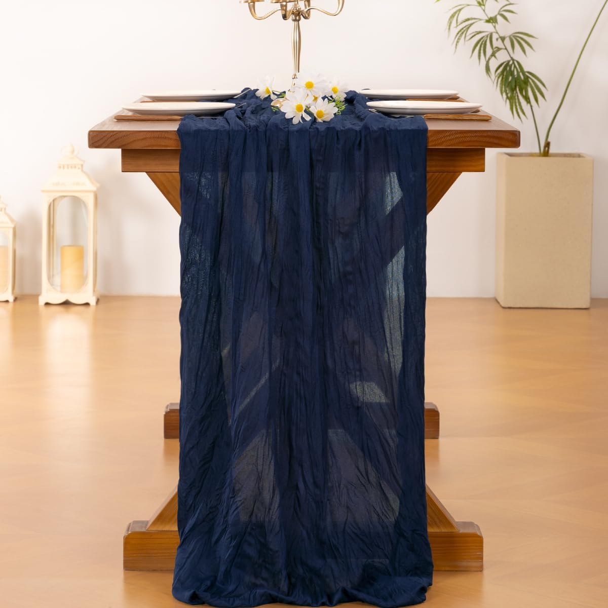 Socomi 10-Piece Navy Blue Cheesecloth Table Runner - 120-Inch Boho Rustic Decor for Weddings & Events