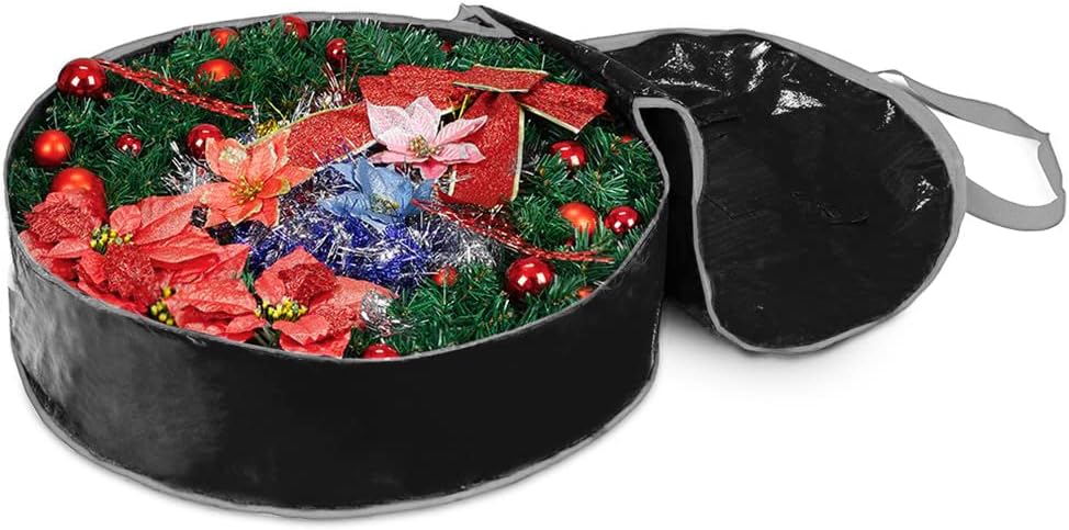 Propik Wreath Storage Bag - Tear Resistant Holiday Garland Container with Heavy-Duty Handles | 24” x 24” x 8” (Black)