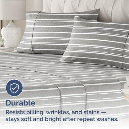 King Pillow Cases Set of 2 - Ultra Soft Hotel Quality Pillowcase Covers - Comfy, Cozy & Wrinkle Free - Shrinkage and Fade Resistant - Machine Washable Pillow Protectors - 2 Piece Set - Grey Stripes 3