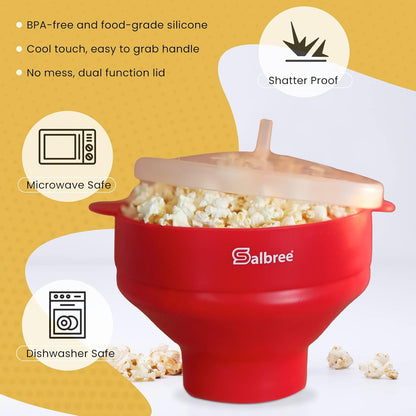 Salbree Collapsible Silicone Microwave Popcorn Popper - 16 Cup Capacity, Versatile & Colorful Options (Red)