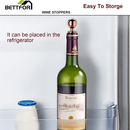 Wine Stoppers for Wine Bottles 3Pcs Vacuum Wine Bottle Stopper with Silicone Reusable Wine Corks, Leak proof Keep Fresh Suitable for Standard (Goldrose, 3 Pack)