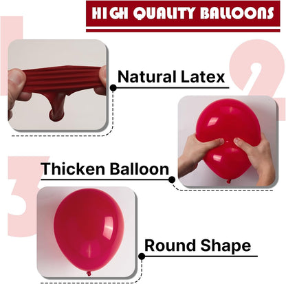 PartyWoo Maroon Balloons - 100 Pcs Dark Red Burgundy Balloon Arch Kit | 5-36 Inch Sizes for Events