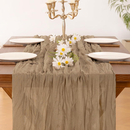 Socomi Cheesecloth Table Runner - Boho Rustic 120-Inch Nude Brown for Weddings & Events | 10-Piece Set