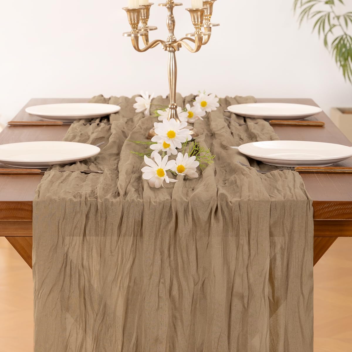 Socomi Cheesecloth Table Runner - 6pcs Nude Brown Rustic Gauze | 120 Inch for Weddings & Events