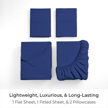 Mellanni California King Sheets Set - 4 PC Iconic Collection Bedding - Hotel Luxury, Extra Soft, Cooling Bed Sheets - Wrinkle, Fade, Stain Resistant (Cal King, Royal Blue)