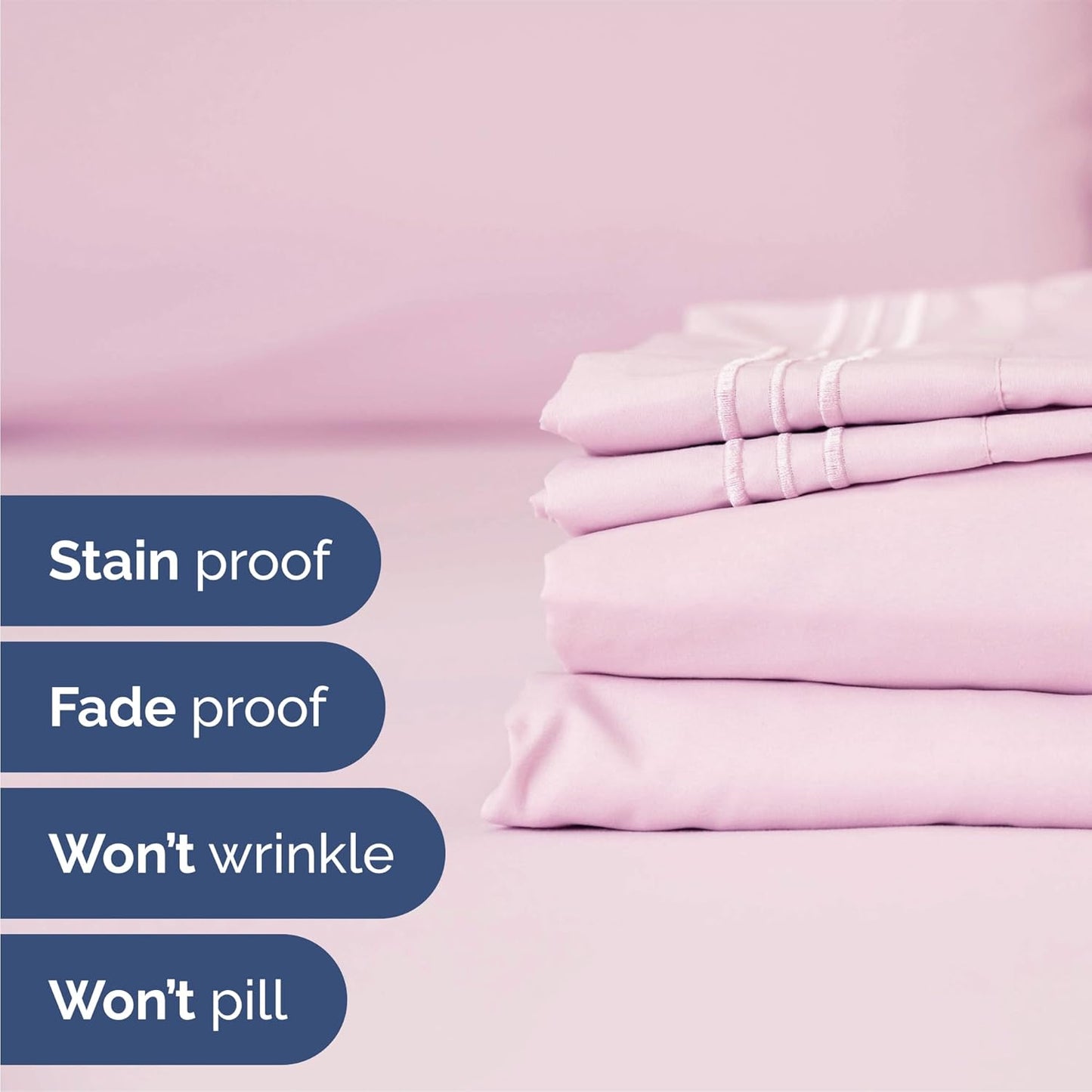 Queen Size 4-Piece Sheet Set | Skiennix Comfy Cooling Bed Sheets - Soft, Wrinkle-Free Luxury - Light Pink