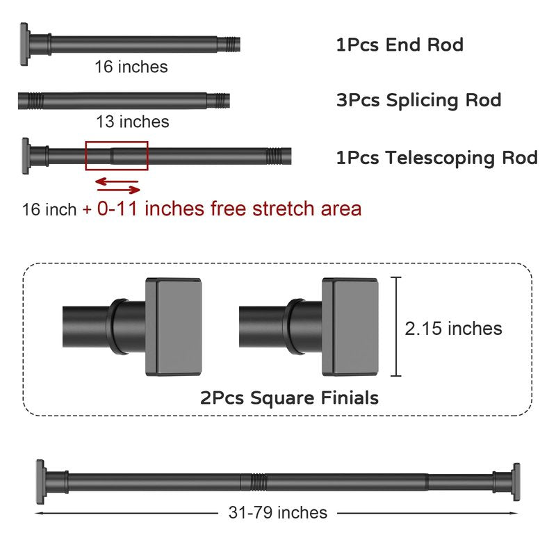 UIOSANRT Shower Curtain Rod Adjustable 31-79", Anti-Rust Shower Rod & Spring Tension Shower Rod No Drill, Black Shower Curtain Rod for Bathroom Tension Rod
