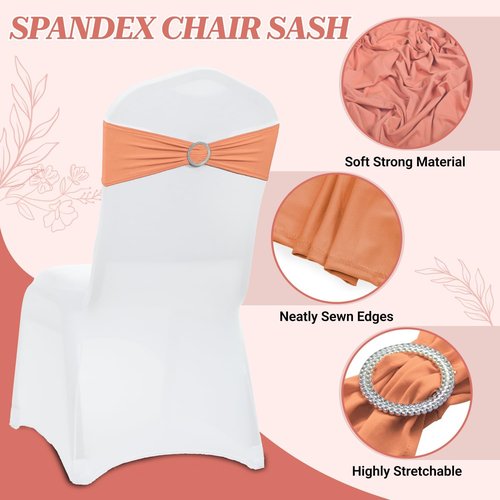MDS Premium Spandex Chair Sashes - Stretchy Bow Covers with Buckle Slider | Pack of 50 - Peach