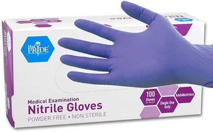 MedPride Nitrile Exam Gloves - Powder-Free, Iris Blue, Medium Size, Box of 100