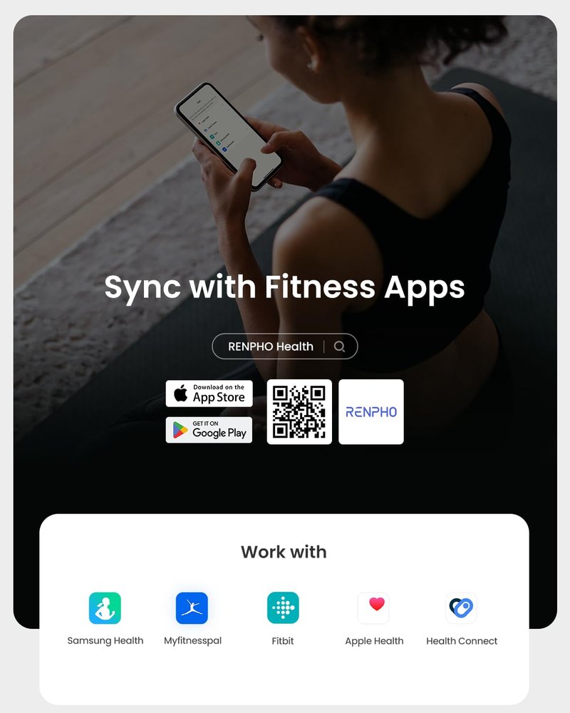 RENPHO Scale for Body Weight, Smart Scale with BMI, Body Fat, Muscle Mass, Bluetooth, 13 Metrics with Large Display, Support App Connection, Black, Elis 2X