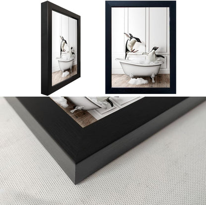 Skiennix Kids Bathroom Wall Decor - Funny Black & White Canvas Print of Cute Penguins in Bathtub