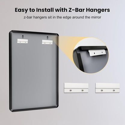 LOAAO Black Metal Framed Bathroom Mirror - 22x30 Inch Rounded Rectangle, Anti-Rust, Versatile Hanging Options