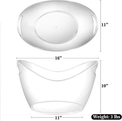 BARsics Large 3-Gallon Clear Plastic Ice Bucket, Beverage Tub for Parties (Pack of 2)