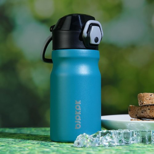 BJPKPK Stainless Steel Insulated Water Bottle - 14oz Reusable Thermal Flask with Straw Lid | Keeps Drinks Hot or Cold, Laguna