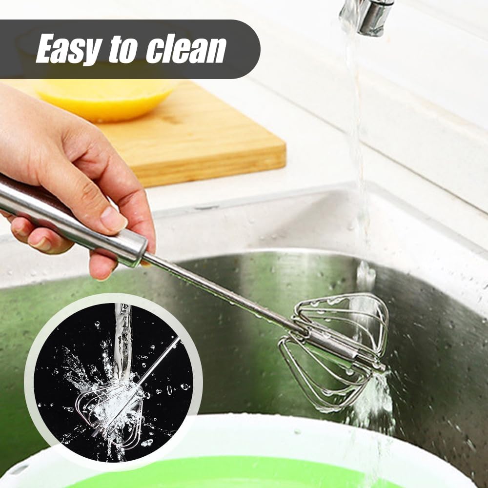 Skiennix Stainless Steel Egg Whisk - 2025 Upgrade Hand Push Blender & Milk Frother | 10-Inch Silver